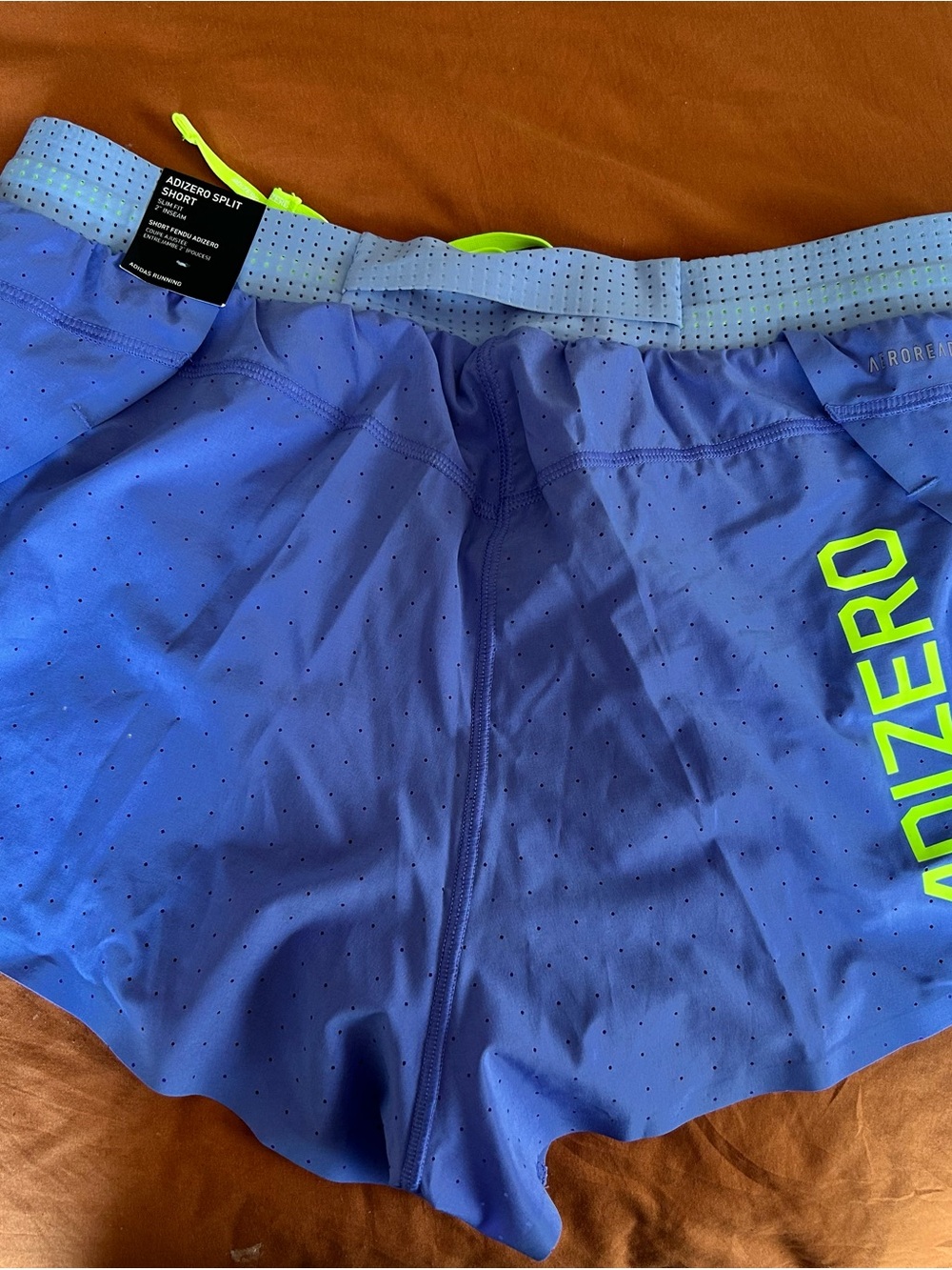 New w/ tags - Adidas women’s Adizero Running Shorts - Blue with Neon Yellow